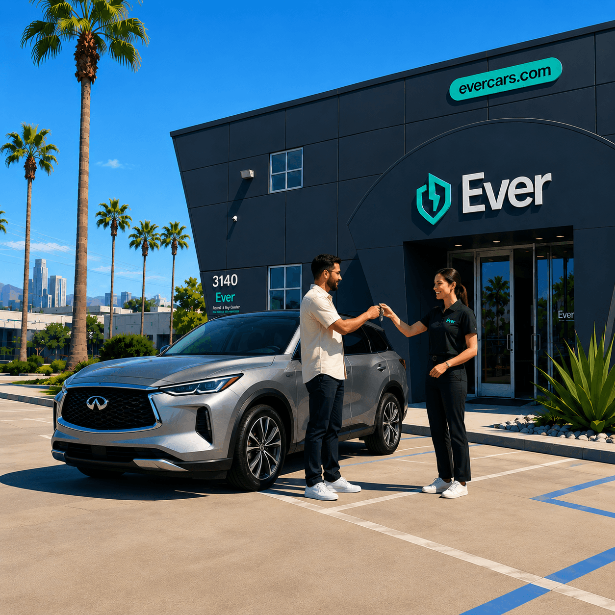 Ever specialist handing over an electric vehicle