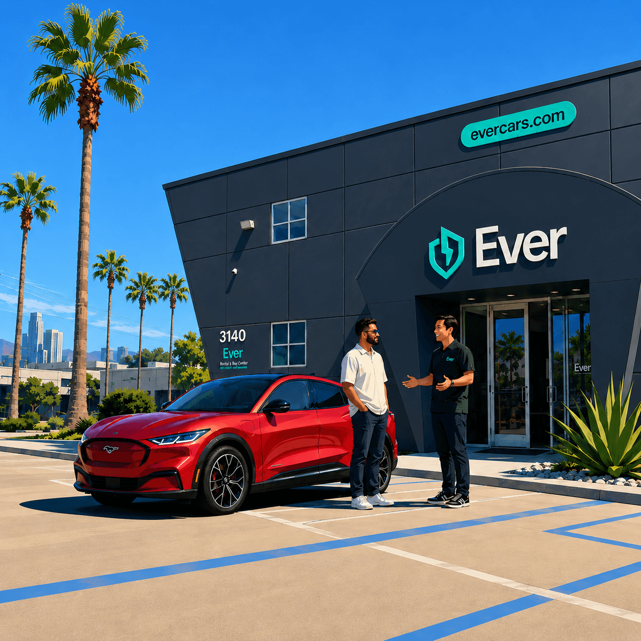 Ever showroom exterior with customer and specialist
